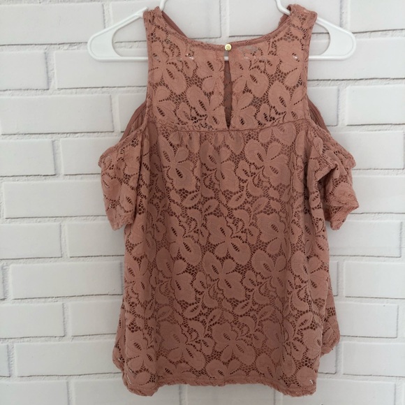 Stella Tweed Pink Cold Shoulder Cropped Lace top - Picture 5 of 7